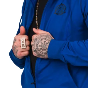 OMD™ Sapphire Blue Active Sweatsuit - Detail of Robust Zipper and Hoodie