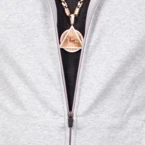 OMD™ Ash Grey Classic Sweatsuit - Detail of Zipper and Comfortable Hoodie