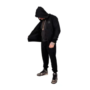 OMD™ Midnight Black Sweatsuit - Premium Fabric Blend: 65% Polyester, 30% Cotton, 5% Spandex
