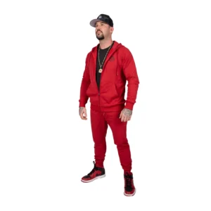 OMD™ Crimson Red Performance Sweatsuit for Men - Stylish and Comfortable Sweatshirt and Joggers Set, Perfect for Casual Wear, Lounging, and Athleisure. Bold Red Hoodie and Sweatpants Outfit, Ideal for Comfort and Fashion.