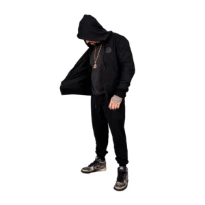 OMD™ Midnight Black Elite Sweatsuit for Men - Sleek and Comfortable Sweatshirt and Joggers Set, Perfect for Casual Wear, Lounging, and Athleisure. Classic Black Hoodie and Sweatpants Outfit, Ideal for Comfort and Fashion.